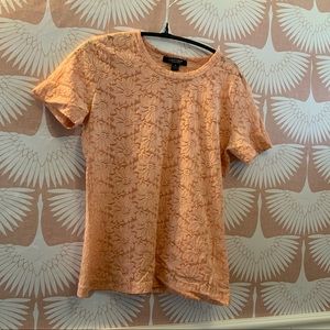 Karen Kane 2000s floral lace stretch top y2k cute peachy pink vintage